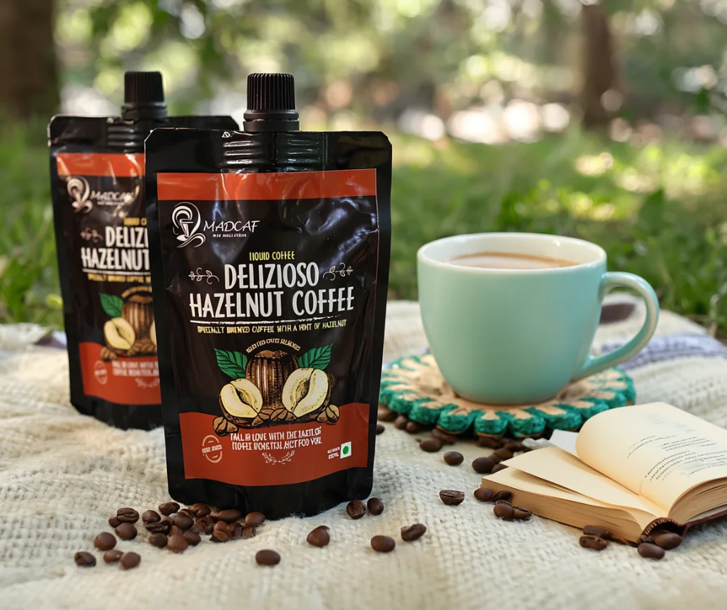 Delicious Hazelnut Coffee Decoction, hazelnut coffee India, South Indian coffee, flavoured coffee decoction, Arabica Robusta blend, instant filter coffee, premium coffee decoction, roasted hazelnut coffee, traditional Indian coffee, aromatic coffee brew